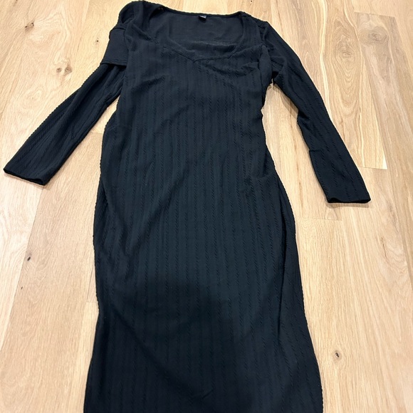 SHEIN Maternity Cross Wrap Ribbed Knit Split Hem Bodycon Dress Black Size XL 12 - Picture 2 of 3